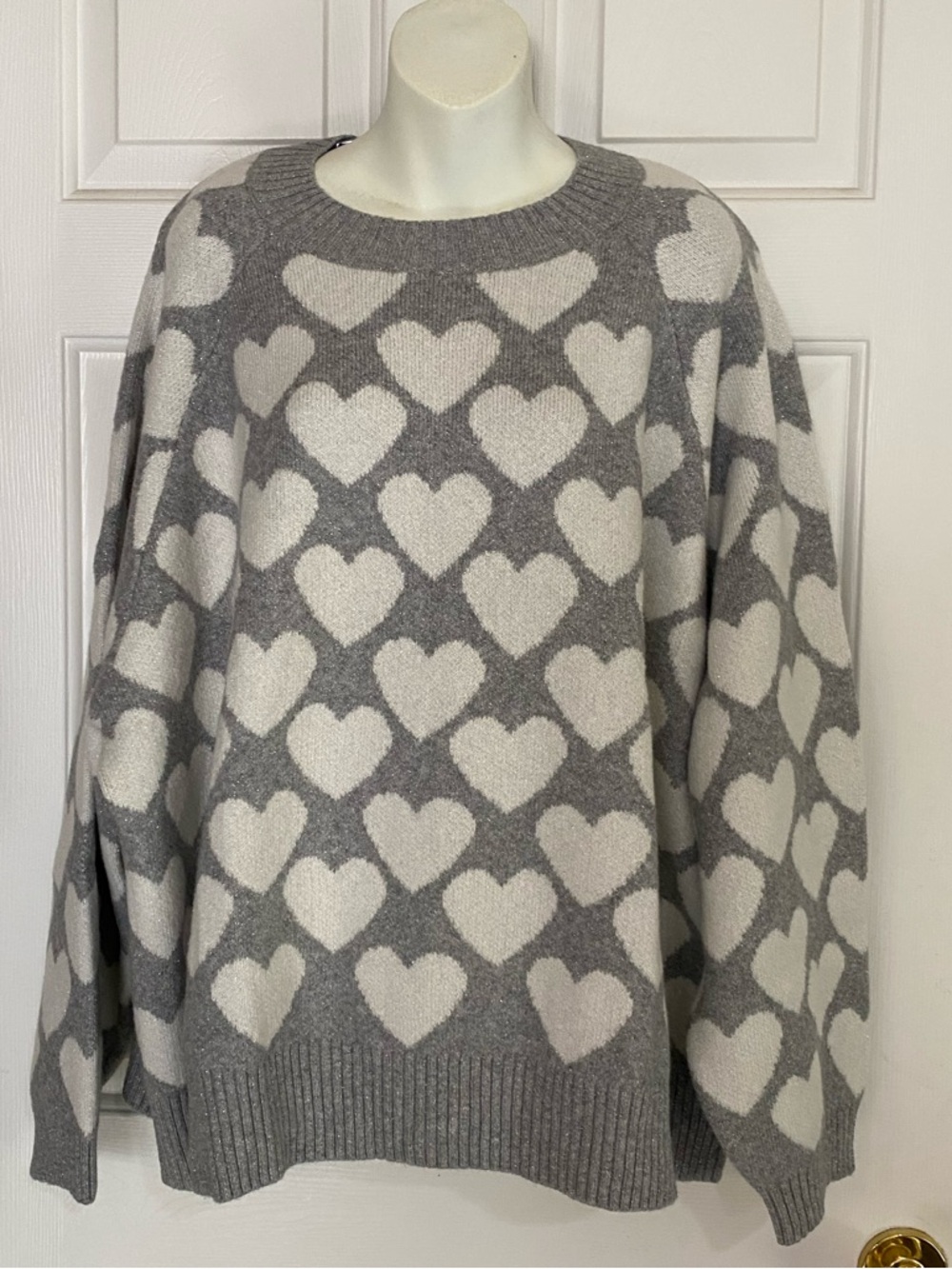 Old Navy Gray Sweater with Cream Heart Pattern. Like new great condition